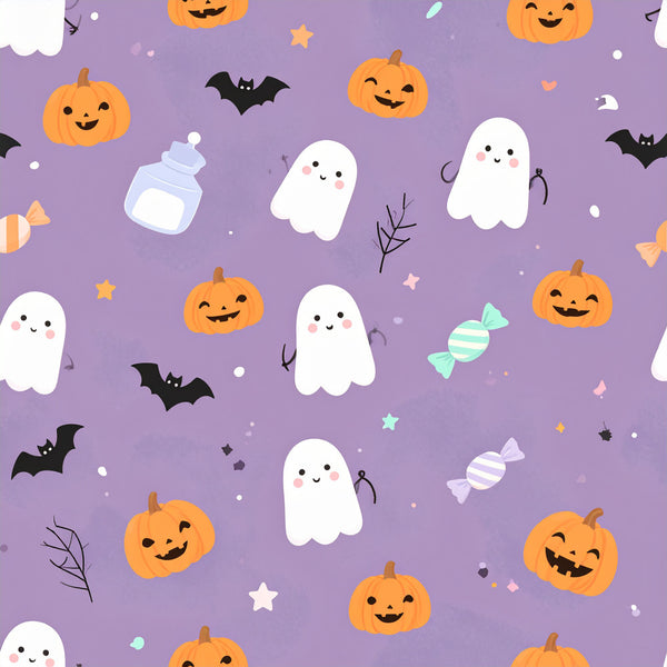 halloween, purple, orange, white, black, pumpkins, ghosts, bats, candy, stars, spooky, cute, whimsical, festive, trick or treat, fall, autumn, kids, children, baby, playroom, nursery, holiday, jack-o-lantern, sweet treats, pastel halloween, friendly ghosts, candy corn, trick-or-treating themed