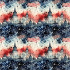 red, white, blue, navy blue, patriotic, american flag, stars, stripes, fireworks, cityscape, skyline, buildings, capitol dome, grunge, watercolor, distressed,, fabric panel, fourth of july, independence day, repeating pattern