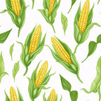 yellow corn, green husks, golden kernels, corn cobs, vegetable pattern, harvest theme, farm produce, botanical illustration, seamless repeat,, fabric panel, agricultural motif, summer vegetables, corn leaves, realistic style, food illustration, garden theme, yellow and green, corn stalks, farming elements