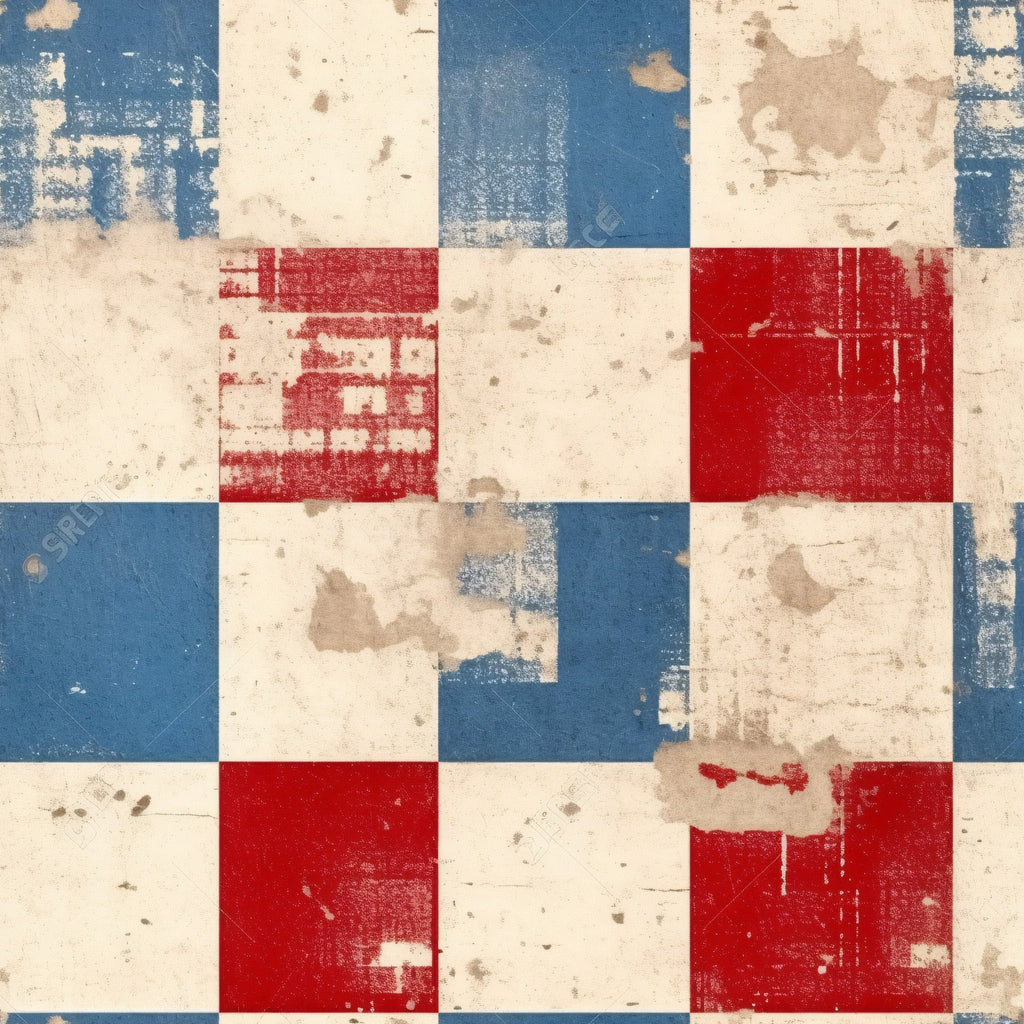 red, white, blue, distressed, weathered, vintage, patriotic, americana, geometric blocks,, fabric panel, rustic, faded, textured, grunge effect, squares, rectangles, worn appearance, fourth of july, independence day