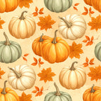 autumn pumpkins, fall harvest, pumpkin patch, maple leaves, orange pumpkins, cream pumpkins, white pumpkins, sage green pumpkins, golden yellow, burnt orange, warm autumn tones, seasonal, thanksgiving, fall foliage, nature, harvest theme, rustic farmhouse, whimsical, cozy autumn, kids room, playroom, baby nursery, seasonal decor, traditional fall, leafy design, autumn leaves, fall festival, pumpkin spice season