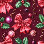 burgundy, wine red, deep red, forest green, gold, magenta, christmas, holiday, festive, elegant, luxurious, bows, ribbons, holly leaves, berries, ornaments, baubles, stars, decorative curls, traditional, sophisticated, formal, winter, celebration, festive decor, red and green, metallic accents, shimmer, dimensional