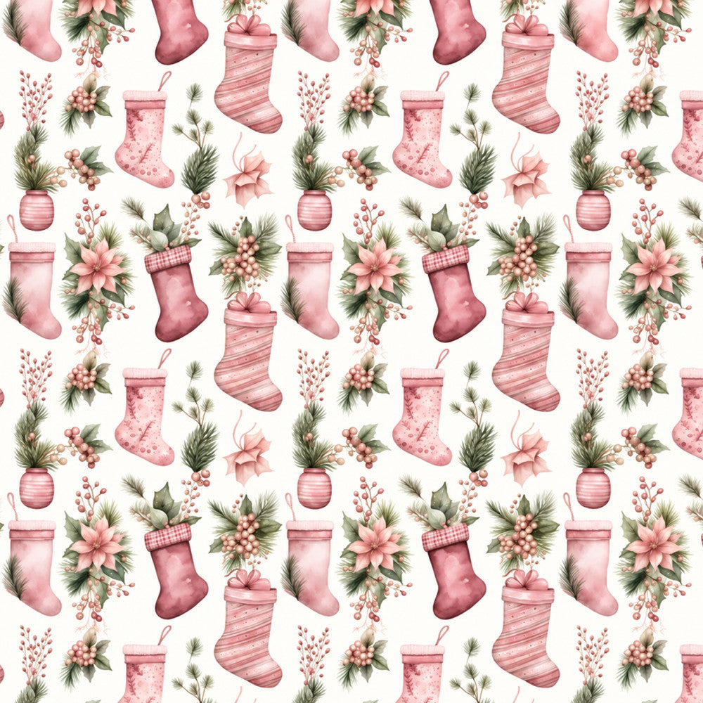 dusty rose, mauve pink, soft pink, sage green, christmas, holiday, festive, floral, stockings, poinsettia, berries, pine branches, evergreen, vintage, elegant, whimsical, traditional, seasonal, winter, festive decor, gift wrap aesthetic, ribbons, bows, botanical, nature-inspired, nursery, kids room, baby shower, cozy, nostalgic