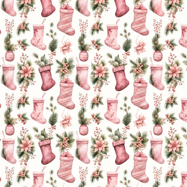 dusty rose, mauve pink, soft pink, sage green, christmas, holiday, festive, floral, stockings, poinsettia, berries, pine branches, evergreen, vintage, elegant, whimsical, traditional, seasonal, winter, festive decor, gift wrap aesthetic, ribbons, bows, botanical, nature-inspired, nursery, kids room, baby shower, cozy, nostalgic