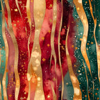 crimson red, deep red, burgundy, forest green, teal green, gold, cream, warm white, metallic gold, striped, wavy stripes, abstract, holiday, christmas, festive, elegant, modern, stars, snowflakes, sparkle, glitter effect, winter, seasonal, gift fabric, luxe, glamorous, sophisticated