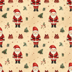 santa claus, christmas, holiday, red, cream, beige, tan, evergreen, pine branches, holly, berries, stars, festive, traditional, whimsical, vintage, nostalgic, jolly, gift bags, bows, winter, seasonal, children's, kids room, nursery, playroom, baby shower, classic christmas, retro christmas, cute santa