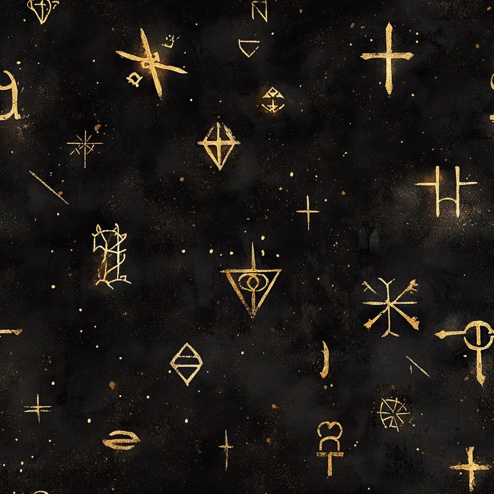 gold, black, celestial, stars, crosses, religious, spiritual, mystical, occult, witchy, gothic, dark academia, geometric, symbols, moon, eye, diamonds, modern, elegant, bohemian, metaphysical, esoteric, magical, nighttime, spooky, alternative, meditation, astronomy, constellation