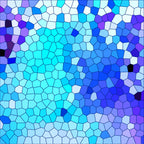 mosaic pattern, stained glass, geometric shapes, polygonal design, azure blue, turquoise, cobalt blue, purple, violet, cyan, light blue, royal blue, irregular polygons, tessellation, abstract design,, fabric panel, modern art style, vibrant colors, contemporary pattern