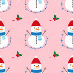 pink, red, blue, white, orange, winter, christmas, holiday, snowman, festive, whimsical, playful, kids, children, nursery, playroom, cute, cheerful, holly berries, garland lights, scarf, top hat, carrot nose, stick arms, snow, seasonal, traditional, retro, vintage style, family friendly