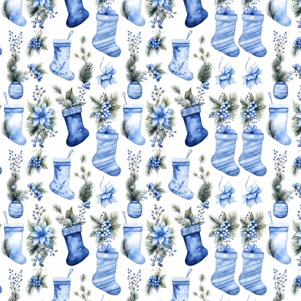 blue christmas stockings, navy blue, light blue, winter holiday, christmas theme, festive, berries, pine branches, evergreen, blue flowers, floral, elegant, traditional, vintage, holiday decor, seasonal, christmas decoration, ornaments, berry clusters, soft blue, periwinkle, powder blue, winter botanicals, botanical print, classic holiday, timeless, christmas gift, holiday season, gingham plaid