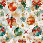 christmas, holiday, red, green, gold, cream, watercolor, ornaments, bows, snowflakes, festive, elegant, vintage, whimsical, winter, decorative, gift wrapped, baubles, evergreen, beads, berries, sparkly, traditional, classic holiday, seasonal, festive decor, nursery, kids room, children's, rustic