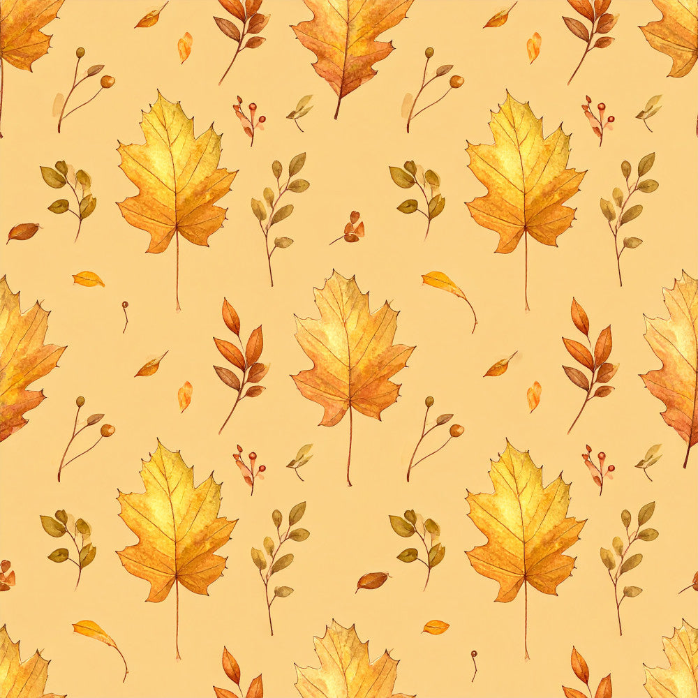 autumn leaves, fall foliage, maple leaves, golden yellow, burnt orange, cream, tan, beige, warm tones, nature, botanical, seasonal, autumn, fall, leaf pattern, leaves, branches, berries, whimsical, rustic, cozy, harvest theme, thanksgiving, september, october, november, natural elements, woodland, earthy tones