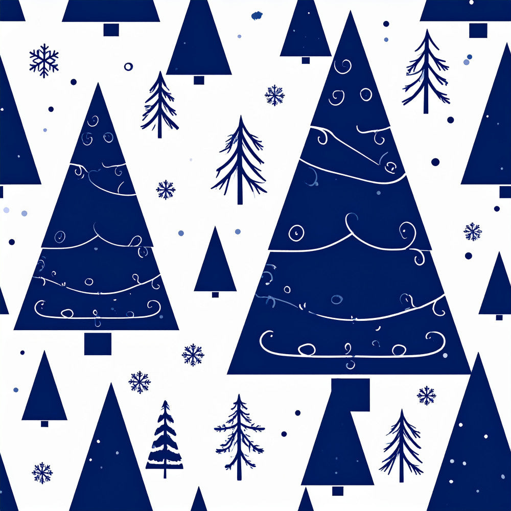 navy blue, white, christmas, holiday, winter, snowflakes, evergreen trees, geometric, modern, festive, seasonal, children's, kids room, playroom, nursery, decorative, tree motifs, ornaments, elegant, whimsical, snow theme, forest, coniferous trees, contemporary, traditional, holiday décor, winter forest, stylized trees