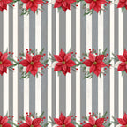 red poinsettia, crimson red, cream white, gray striped, evergreen, holiday floral, christmas, festive, traditional, elegant, botanical, poinsettia flowers, berries, pine branches, striped background, seasonal, winter, decorative, red and white, nature inspired, classic holiday, vertical stripes, two-tone striped, timeless, festive decor, holiday themed, red florals, greenery accents, christmas flowers