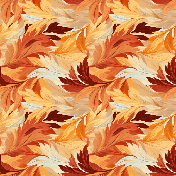 burnt orange, rust red, golden yellow, cream, warm autumn tones, feather pattern, flowing leaves, abstract swirls, nature-inspired, botanical, flame design, organic, elegant, modern, autumn, fall, thanksgiving, thanksgiving decor, warm color palette, sophisticated, decorative, artistic, dynamic movement, home decor, bedding, nursery, kids room, playroom