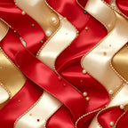crimson red, cream white, gold, pearl, satin ribbons, beaded, pearls, elegant, luxurious, festive, holiday, christmas, formal, sophisticated, vintage, glamorous, decorative embellishments, wavy stripes, ribbon pattern, beaded trim, metallic accents, special occasion, evening wear, dress-up, celebration, jeweled, ornate, classic