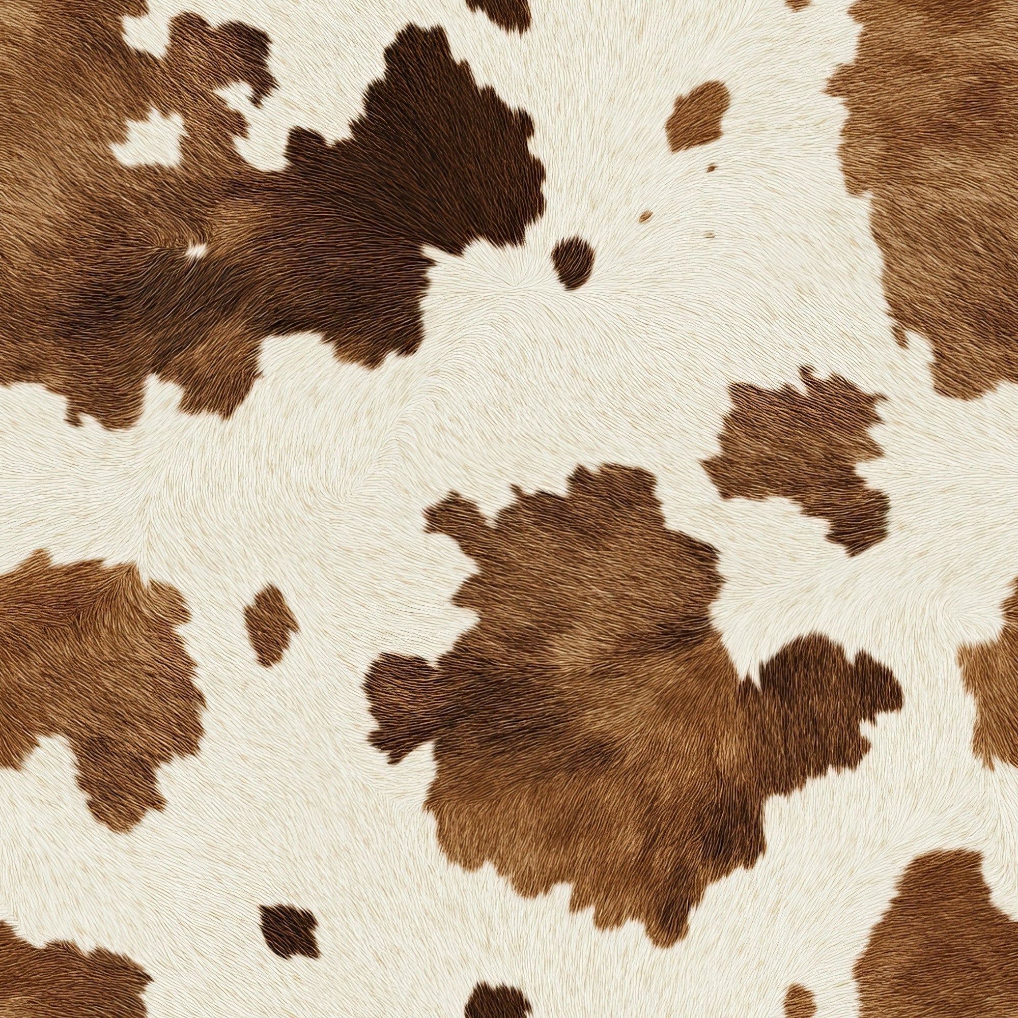 brown, white, cream, cowhide pattern, cow spots, animal print, western theme, rustic, natural texture, fur pattern, irregular spots, organic shapes, ranch style, country motif,, fabric panel, earthy tones, livestock pattern, farm theme, realistic texture