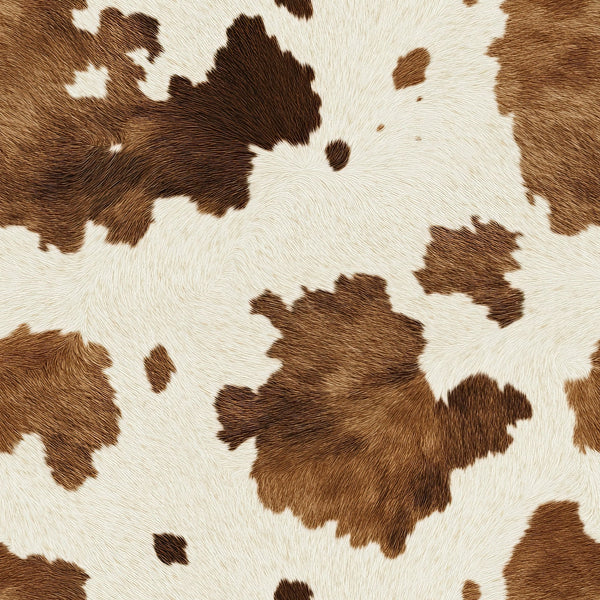 brown, white, cream, cowhide pattern, cow spots, animal print, western theme, rustic, natural texture, fur pattern, irregular spots, organic shapes, ranch style, country motif,, fabric panel, earthy tones, livestock pattern, farm theme, realistic texture