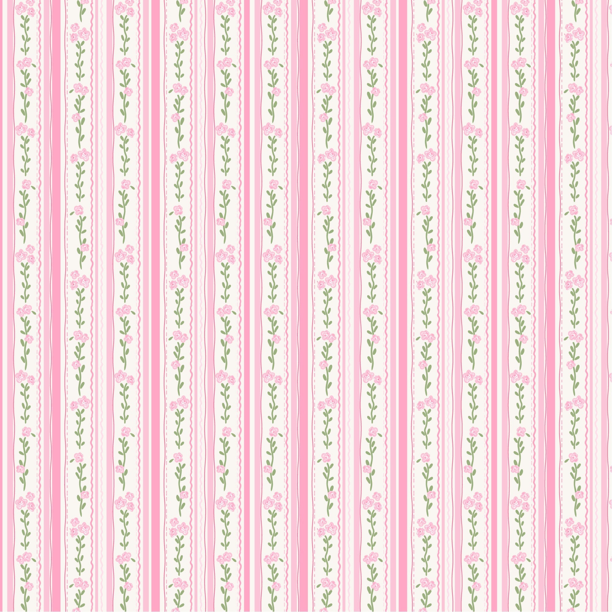 pink, white, green, floral stripes, vertical stripes, small flowers, botanical pattern, delicate blooms, cottage core, feminine, soft pastels, quilting cotton, fabric panel, repeating pattern, vintage inspired, romantic, garden flowers, spring motifs, shabby chic