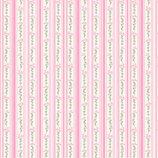 pink, white, green, floral stripes, vertical stripes, small flowers, botanical pattern, delicate blooms, cottage core, feminine, soft pastels,, fabric panel, repeating pattern, vintage inspired, romantic, garden flowers, spring motifs, shabby chic