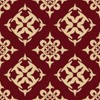 burgundy, cream, damask pattern, ornate motifs, floral scrollwork, baroque design, decorative elements, symmetrical pattern, elegant swirls, intricate details,, fabric panel, rich colors, vintage style, sophisticated design, repeating motifs, ornamental flourishes