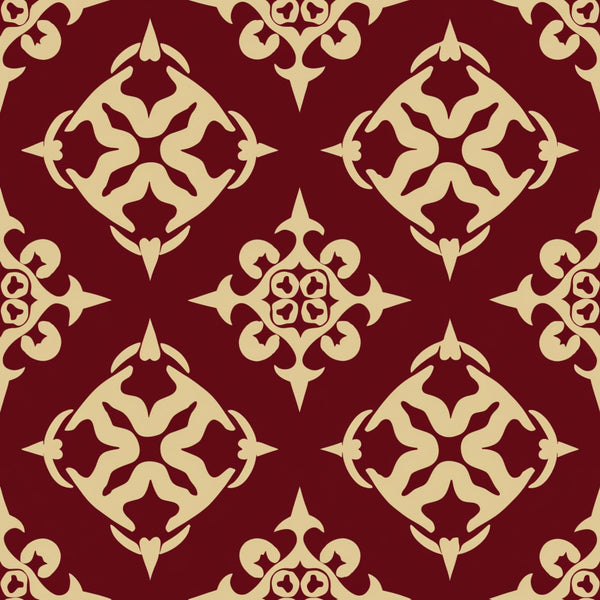burgundy, cream, damask pattern, ornate motifs, floral scrollwork, baroque design, decorative elements, symmetrical pattern, elegant swirls, intricate details,, fabric panel, rich colors, vintage style, sophisticated design, repeating motifs, ornamental flourishes