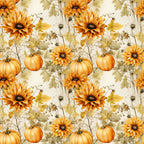 golden yellow, burnt orange, cream, sage green, olive green, floral, sunflowers, pumpkins, autumn, fall, harvest, nature, botanical, farmhouse, rustic, traditional, vintage, thanksgiving, seasonal, pumpkin patch, garden, leaves, seed pods, warm tones, earthy, country style, home decor, traditional floral