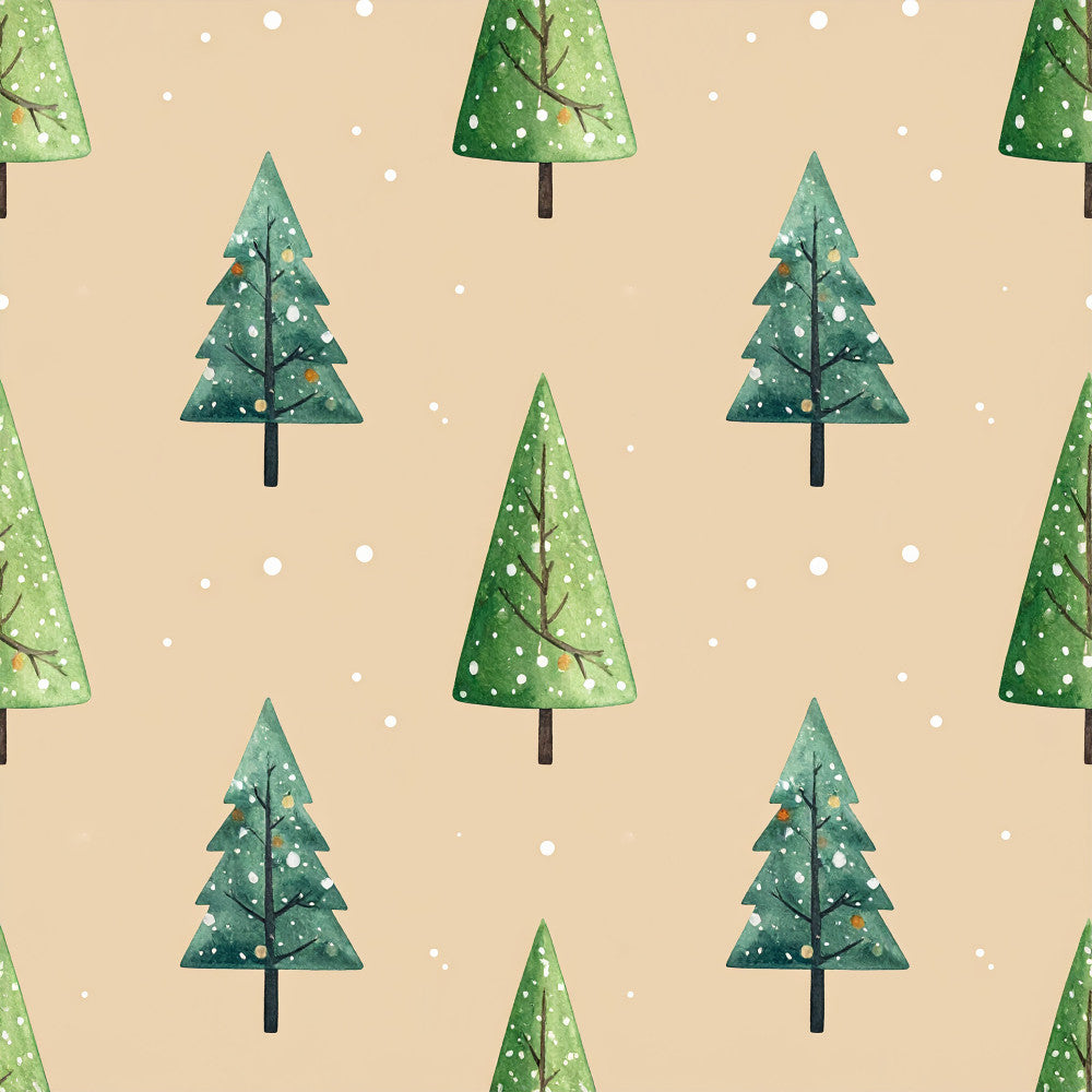 forest green, sage green, cream, beige, tan, christmas, winter, snow, snowflakes, trees, evergreen, pine trees, holiday, festive, nature, whimsical, playful, kids, children, nursery, geometric, modern, decorated trees, ornaments, gold accents, cozy, seasonal, december