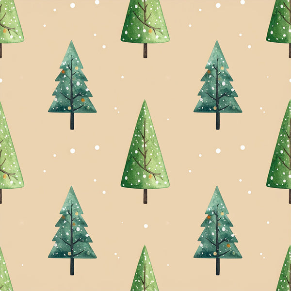 forest green, sage green, cream, beige, tan, christmas, winter, snow, snowflakes, trees, evergreen, pine trees, holiday, festive, nature, whimsical, playful, kids, children, nursery, geometric, modern, decorated trees, ornaments, gold accents, cozy, seasonal, december