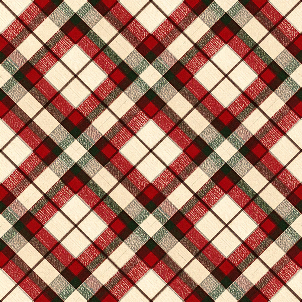 red plaid, cream plaid, forest green, dark red, burgundy, cream, beige, geometric pattern, diamond pattern, argyle, traditional, classic, holiday, christmas, winter, festive, rustic, farmhouse, cozy, checkered, tartan, plaid pattern, red and green, neutral tones, textured, woven look, timeless