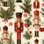 nutcracker, christmas, holiday, traditional, vintage, cream, red, forest green, black, gold, festive, nutcracker soldiers, evergreen branches, pine branches, berries, candy canes, peppermint, whimsical, classic, elegant, winter, seasonal, children's, kids room, nursery, decorative, toy soldiers, red and green, nostalgic, retro holiday