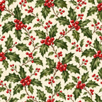 holly, red berries, green leaves, cream background, ivory background, christmas, holiday, winter, traditional, vintage, botanical, nature, festive, elegant, classic, red and green, berry clusters, holly leaves, seasonal, decorative, timeless, formal, botanical print, natural, rustic-elegant, christmas theme, winter theme