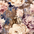 cream floral, dusty rose, navy blue, mauve, taupe, watercolor flowers, peonies, romantic floral, vintage botanical, elegant, sophisticated, traditional, spring, garden, nature, soft florals, blush pink, deep purple, burgundy accents, cottage core, classic, timeless, baby girl, nursery, feminine, delicate flowers, layered petals