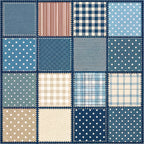 navy blue, cream, beige, tan, light blue, teal, dusty blue, white, polka dots, gingham, plaid, striped, geometric, classic, traditional, farmhouse, vintage, cottage core, dots and checks, mixed patterns, coordinating prints, patchwork, quilted look, nursery, baby, children's, timeless, neutral tones, coordinated collection