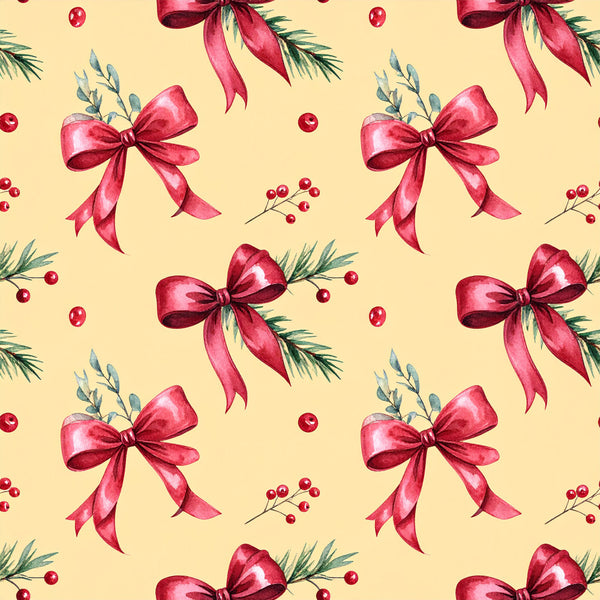 crimson red, dusty rose, cream, pale yellow, soft pink, evergreen, teal, holiday, christmas, festive, floral, botanical, bows, ribbons, berries, pine branches, eucalyptus, elegant, traditional, vintage, romantic, classic, winter, seasonal, gift wrap inspired, nature, greenery, sparkle, luxe, sophisticated