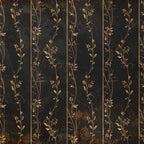 charcoal black, gold, bronze, antique gold, botanical, floral, climbing vines, delicate flowers, vintage, elegant, traditional, classical, damask-inspired, nature-inspired, botanical illustration, timeless, sophisticated, romantic, ornate, leaf motifs, flowering branches, trailing vines, ornamental, heritage, nostalgic, victorian, transitional style, luxury, refined aesthetic
