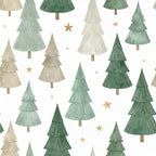 forest green, sage green, cream, beige, tan, light green, dark green, christmas, holiday, winter, trees, evergreen, stars, celestial, nature, woodland, rustic, whimsical, traditional, kids, children, nursery, playroom, baby, festive, pine trees, gold accents, layered trees, cozy, seasonal