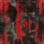red, black, gray, grunge pattern, distressed texture, abstract design, urban style, weathered look, splattered paint, industrial aesthetic,, fabric panel, edgy mood, contemporary art, textured surface, paint drips, gritty texture, modern design, artistic pattern, dark palette