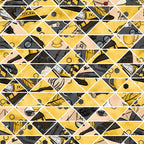 mustard yellow, charcoal gray, peach, diamond pattern, geometric layout, wizard theme, magical elements, feathers, hexagons, potion bottles, wizard hats, spell books, mystical objects, fantasy motifs,, fabric panel, whimsical illustration, magical school, enchanted items, occult symbols