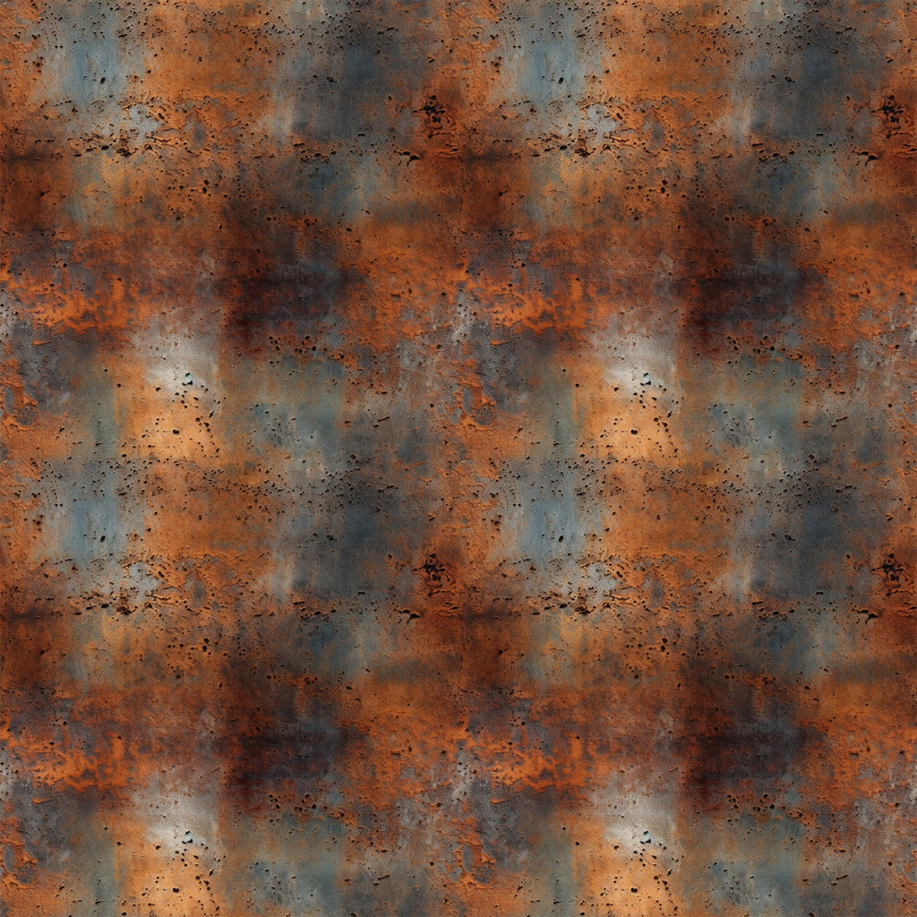 rust texture, orange, brown, gray, weathered metal, corrosion pattern, industrial texture, distressed surface, oxidation, speckled design, aged metal, patina effect,, fabric panel, grunge aesthetic, metallic appearance, worn finish, abstract pattern, earthy tones, textural design