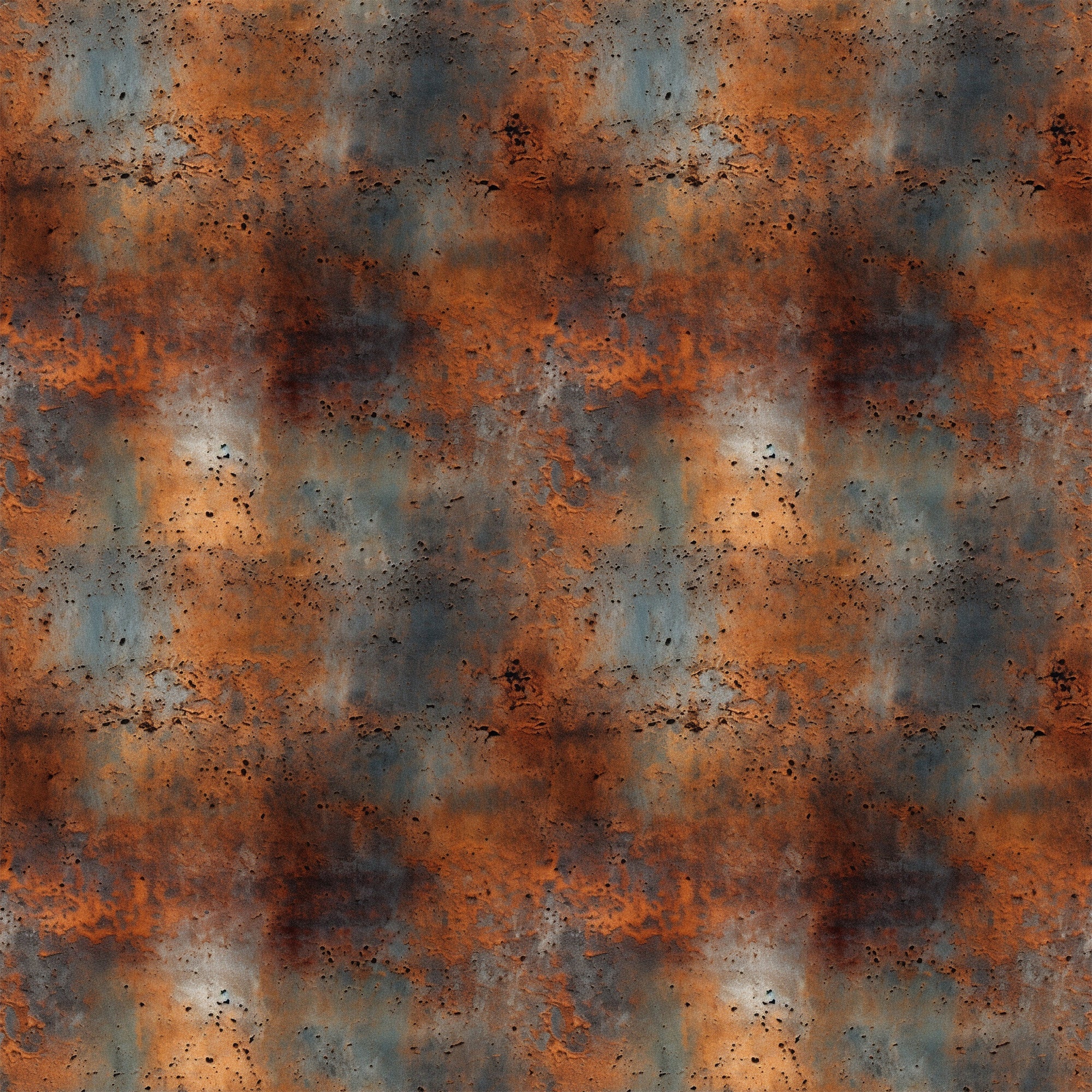 rust texture, orange, brown, gray, weathered metal, corrosion pattern, industrial texture, distressed surface, oxidation, speckled design, aged metal, patina effect,, fabric panel, grunge aesthetic, metallic appearance, worn finish, abstract pattern, earthy tones, textural design