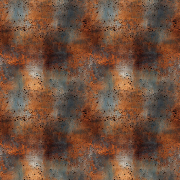 rust texture, orange, brown, gray, weathered metal, corrosion pattern, industrial texture, distressed surface, oxidation, speckled design, aged metal, patina effect,, fabric panel, grunge aesthetic, metallic appearance, worn finish, abstract pattern, earthy tones, textural design
