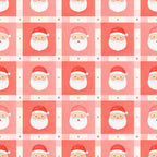 coral red, cream white, santa claus, christmas, holiday, festive, whimsical, cute, playful, geometric grid, checkered, striped, santa faces, red and white, jolly, traditional christmas, kids room, nursery, baby shower, seasonal decor, cheerful, retro christmas, vintage holiday, soft pastels, children's, family-friendly