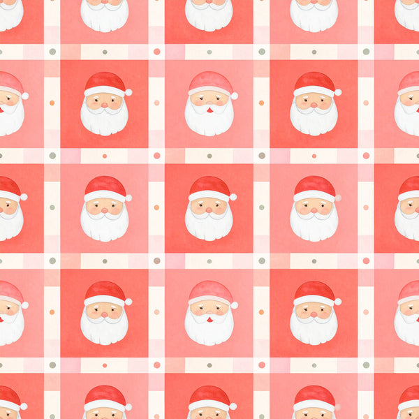 coral red, cream white, santa claus, christmas, holiday, festive, whimsical, cute, playful, geometric grid, checkered, striped, santa faces, red and white, jolly, traditional christmas, kids room, nursery, baby shower, seasonal decor, cheerful, retro christmas, vintage holiday, soft pastels, children's, family-friendly