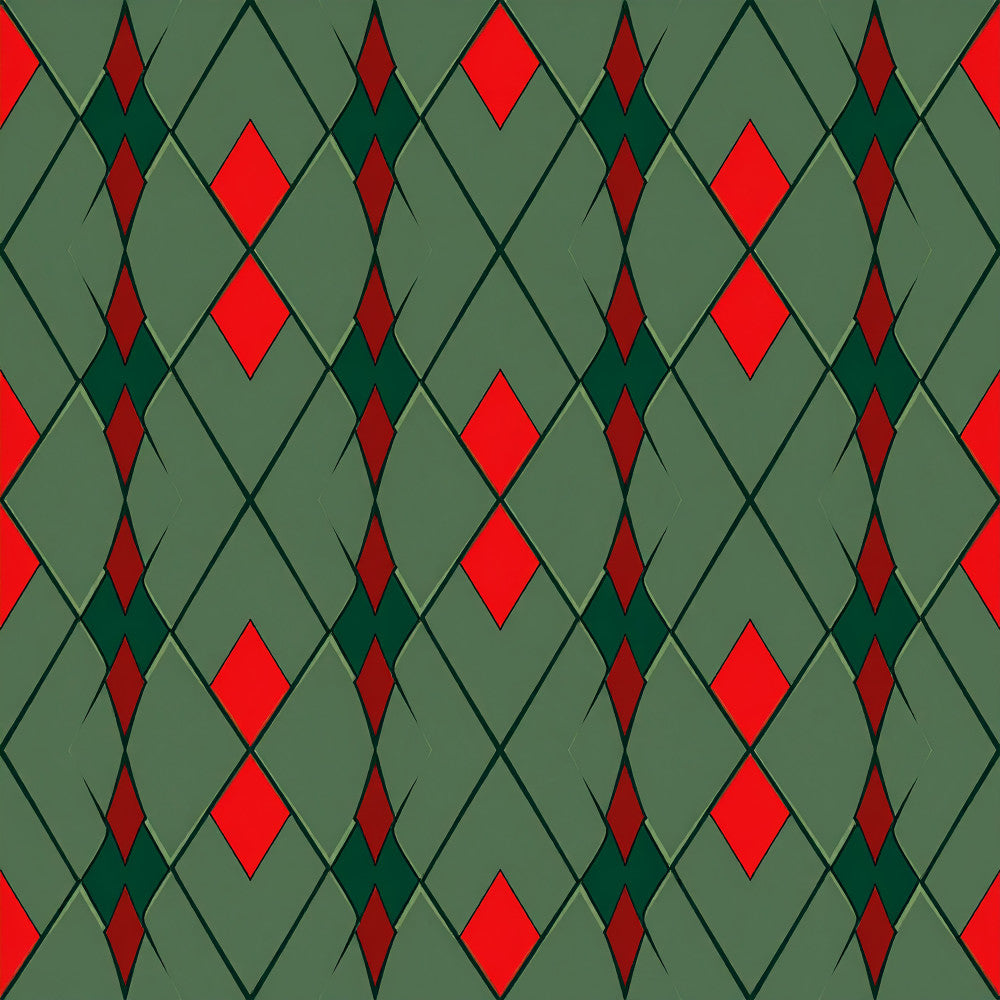 sage green, forest green, red diamonds, bright red, dark red, geometric pattern, diamond pattern, argyle, modern geometric, contemporary, elegant, sophisticated, jewel tones, color blocking, repeating pattern, structured design, formal style, classic pattern, bold pattern, high contrast, winter aesthetic, holiday inspired, traditional design, timeless pattern, masculine style, preppy style, structured motifs, tessellating diamonds, layered diamonds