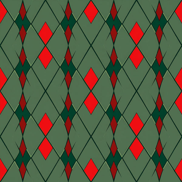 sage green, forest green, red diamonds, bright red, dark red, geometric pattern, diamond pattern, argyle, modern geometric, contemporary, elegant, sophisticated, jewel tones, color blocking, repeating pattern, structured design, formal style, classic pattern, bold pattern, high contrast, winter aesthetic, holiday inspired, traditional design, timeless pattern, masculine style, preppy style, structured motifs, tessellating diamonds, layered diamonds