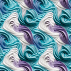 turquoise, teal, purple, lavender, white, cream, swirled frosting, buttercream swirls, dessert pattern, bakery theme, sweet treats, marbled effect, flowing curves, glossy finish,, fabric panel, confectionery design, pastel colors, food motif, creamy texture