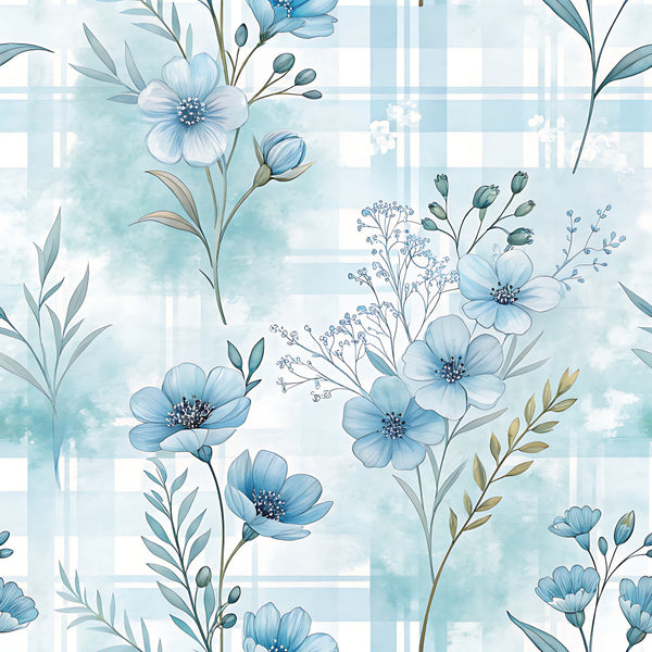 light blue, soft blue, dusty blue, teal, sage green, white, cream, gold accents, floral, botanical, watercolor, delicate flowers, cosmos flowers, baby's breath, leaves, stems, nature, spring, summer, elegant, soft, gentle, feminine, modern, whimsical, romantic, garden, wildflowers, soft aesthetic, nursery