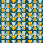 atomic starbursts, mid-century modern, retro pattern, orange, teal, gray, geometric shapes, starburst motifs,, repeating pattern, vintage style, 1950s inspired, angular design, modernist, fabric panel, crafting material, nostalgic, space age, atomic era, symmetrical design