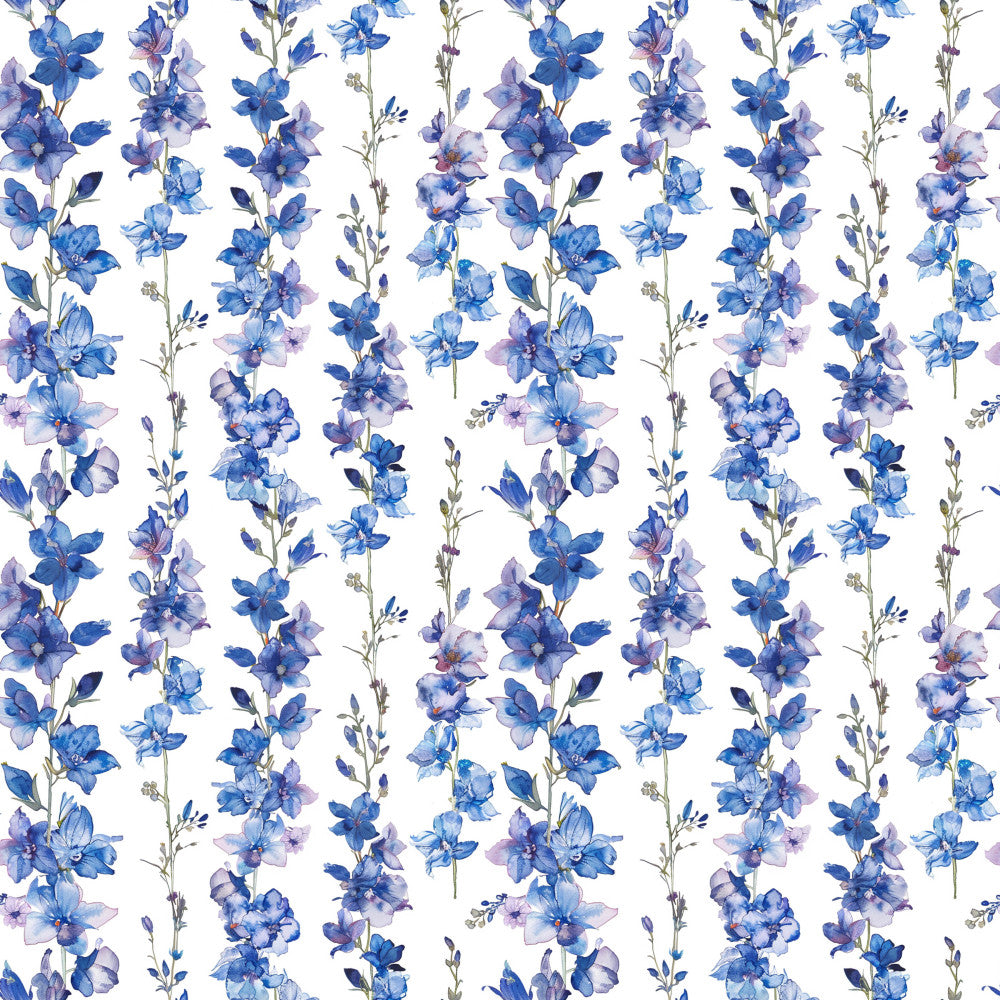 periwinkle blue, royal blue, lavender purple, delphinium, floral pattern, vertical stripe floral, botanical, nature theme, spring flowers, summer blooms, elegant style, romantic, traditional, garden flowers, wildflowers, spikes flowers, cottage core, purple flowers, blue flowers, pastel accents, watercolor effect, ditsy floral, repeating pattern, graceful, vintage botanical, dreamy, feminine, springtime, heirloom quality, sophisticated print